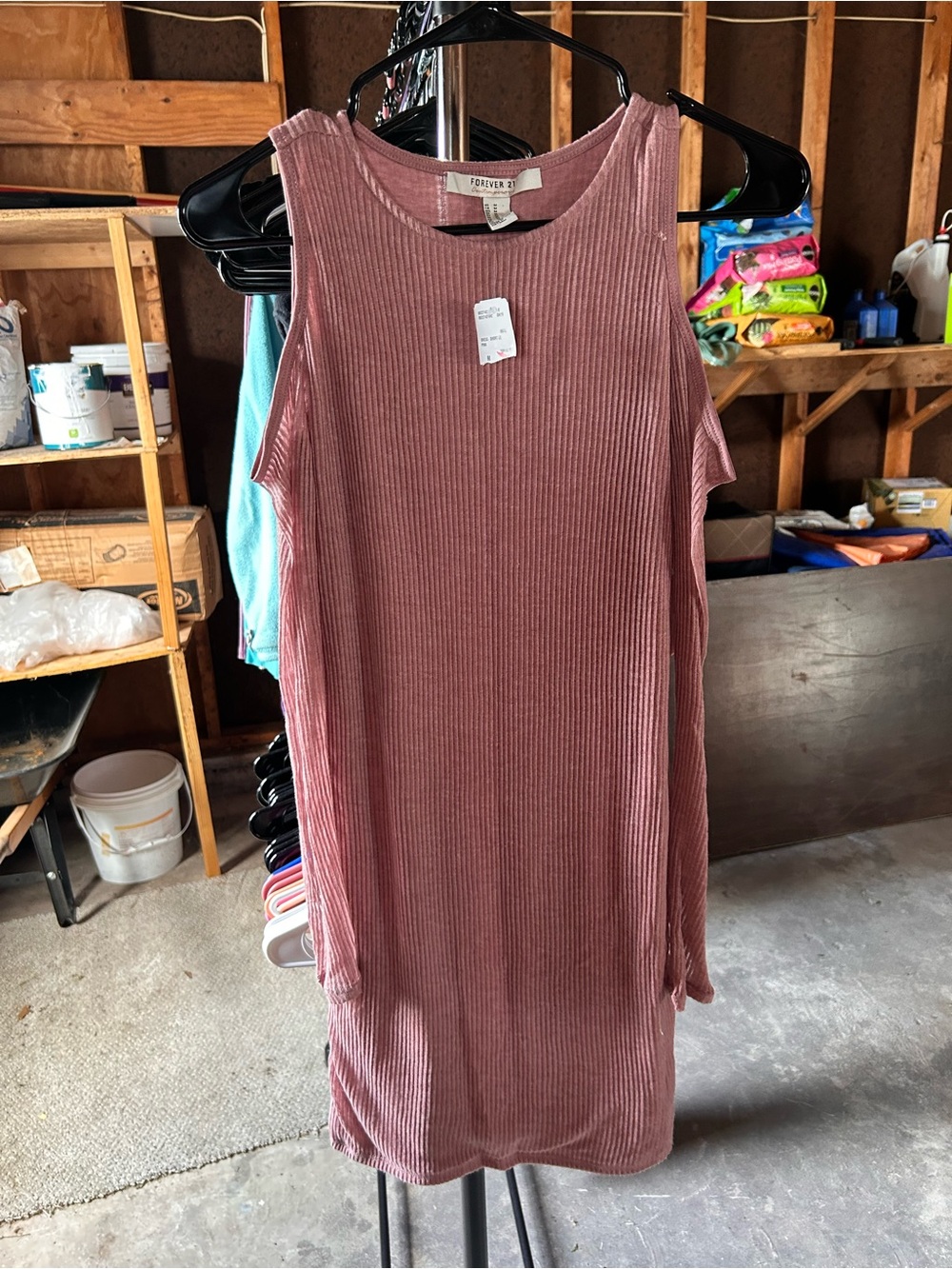 Forever 21 Dusty Rose Cold-Shoulder Ribbed Mini Dress